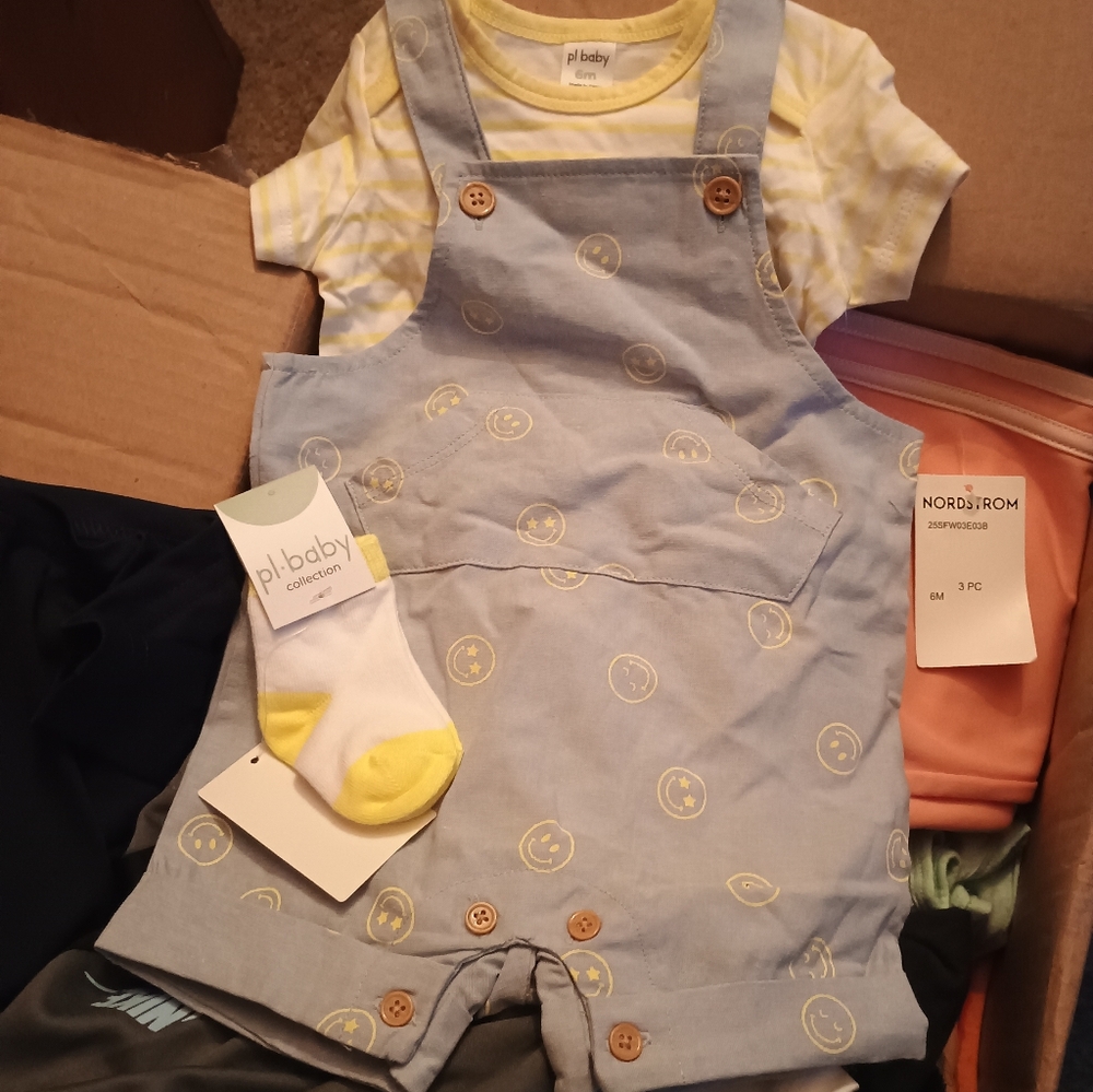 Baby Boy's Three-piece Overalls Smiley Face Blue & Yellow